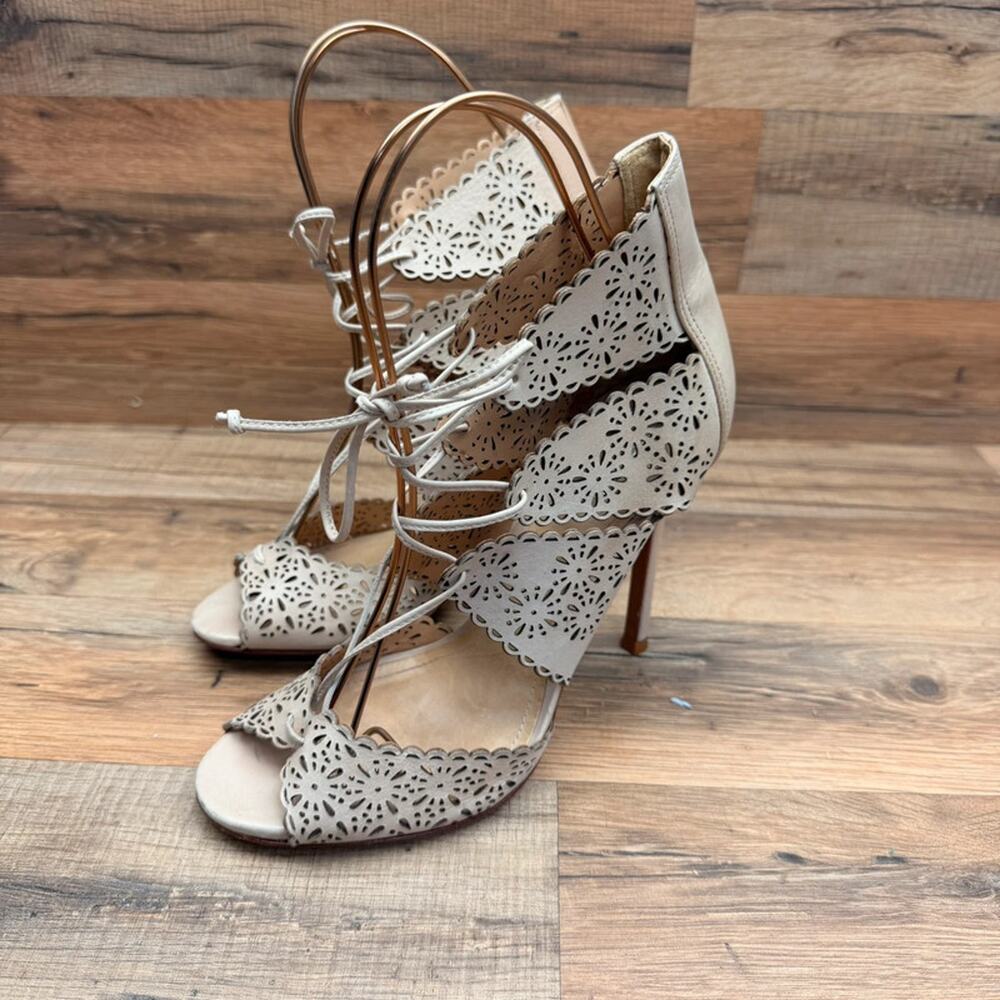 Schutz tan Nude size 8B Leather Laser Cut Lace Up Heels